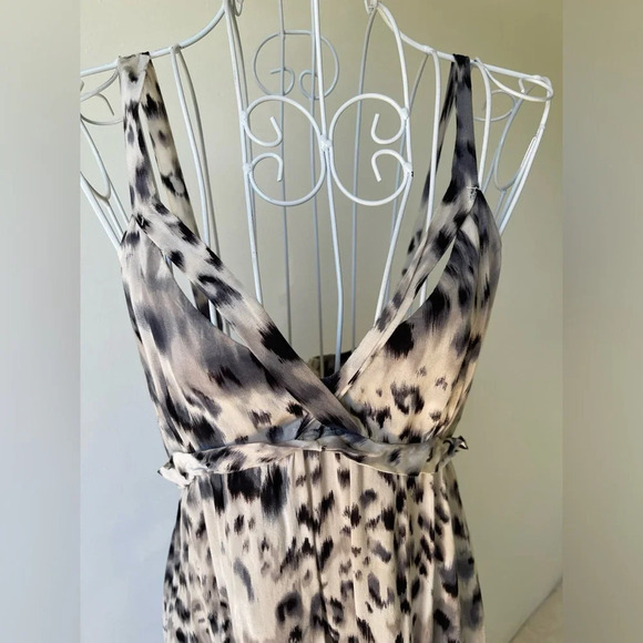 Akualani bohemian maxi dress animal print straps v neck viscose black white M - Picture 7 of 9